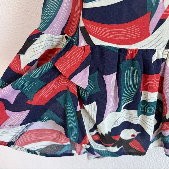 Maeve Anthropologie Cheyenne Blouse Peplum Geometric Brick Navy - Picture 4 of 15